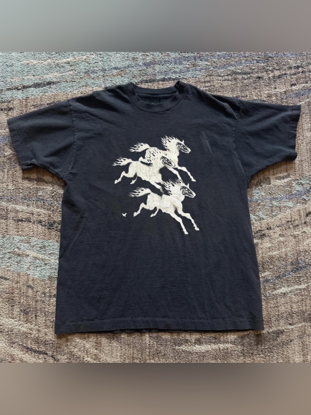 Flaming Horses White Print Black Streetwear Graphic T-Shirt